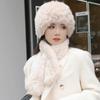 2024 New Winter Hat Women's Rabbit Hair Warm Ear Protection Pineapple Hat Dome Fashion Versatile Mom Hat Set
