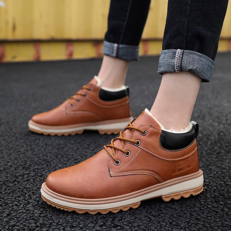 Модные ботинки, мужская модная обувь, мужская обувь, высокие мужские ботинки средней высоты в британском стиле, зимние ботинки из хлопка и бархата54