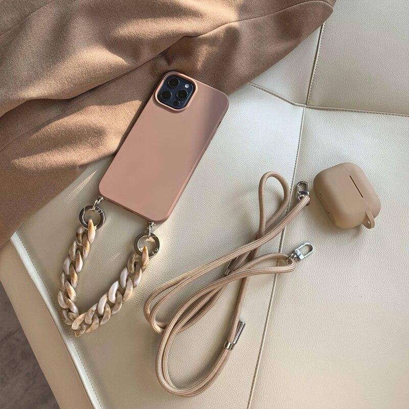 Crossbody Necklace Strap Lanyard Cord Soft Silicone Case For IPhone 16 Pro Max 15 14 13 12 Mini 11 XR X XS Max 8 Plus Marble Wristband Chain Cover