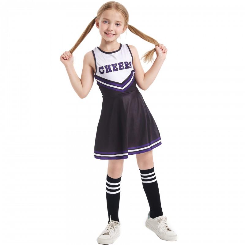 Kids Cheerleading Outfit Set Colorful Sleeveless Dance Dress With Socks Girls