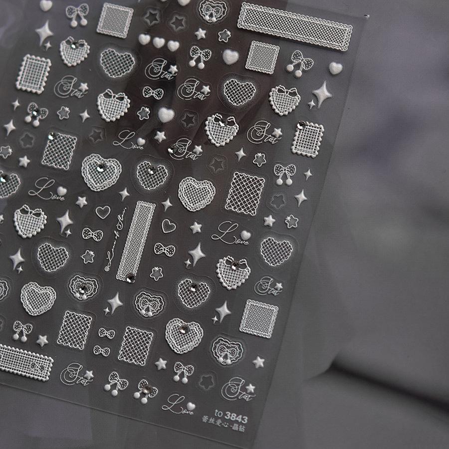 Bright Crystal Lace Love Nail Art Sticker DIY Making Creative Decorative Stickers