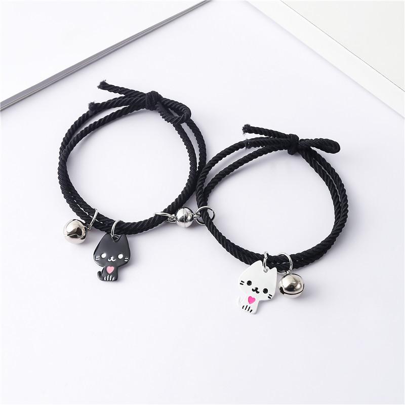 A Pair of Black and White Cat Magnetic Suction Couple Bracelet