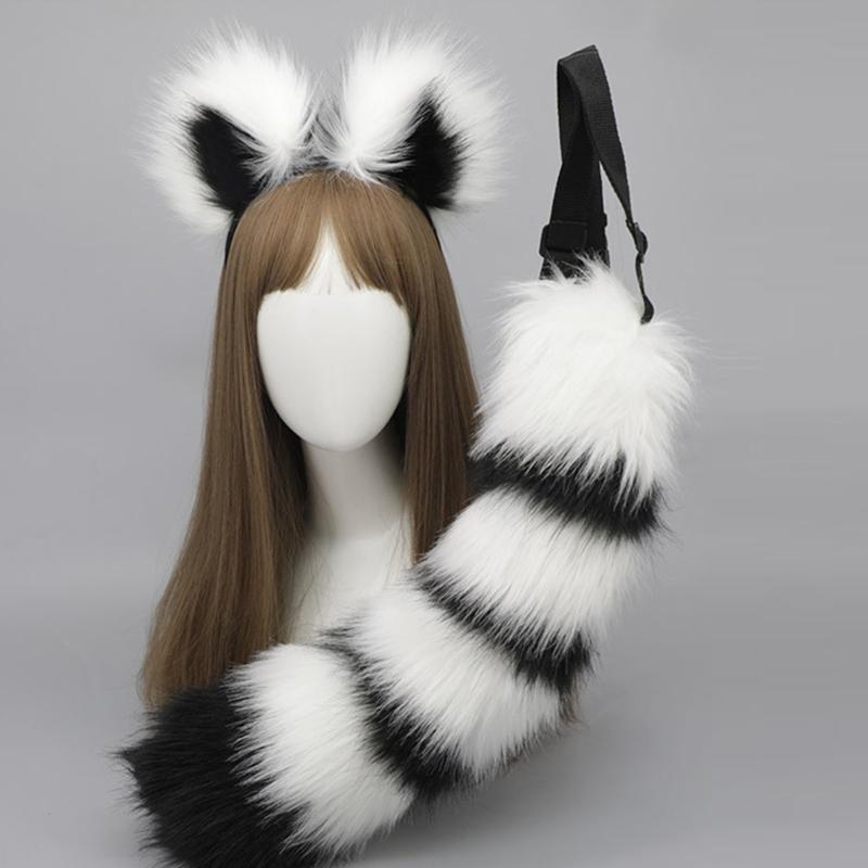 Милая студенческая женщина Енотовые ушки Повязка на голову/ Длинный хвост Фотографирование Повязки на голову Разноцветные Мультяшные Карнавалы Обруч для волос