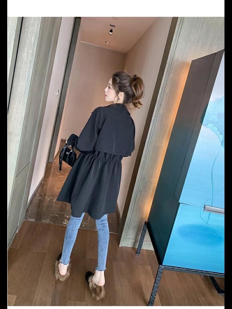 2025 Korean Style Women's Loose Mid-Length Windbreaker: Spring & Autumn Casual Suit Collar Jacket