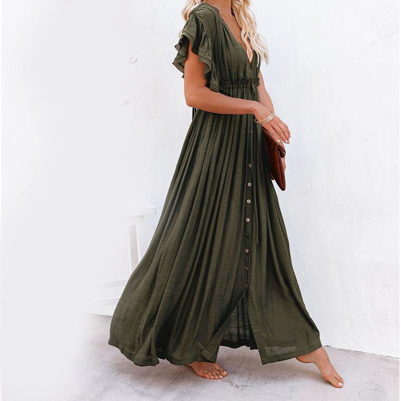 Solid Color Beach Cover-Up Long Dress Sun Shirt Hawaii Beach Vacation