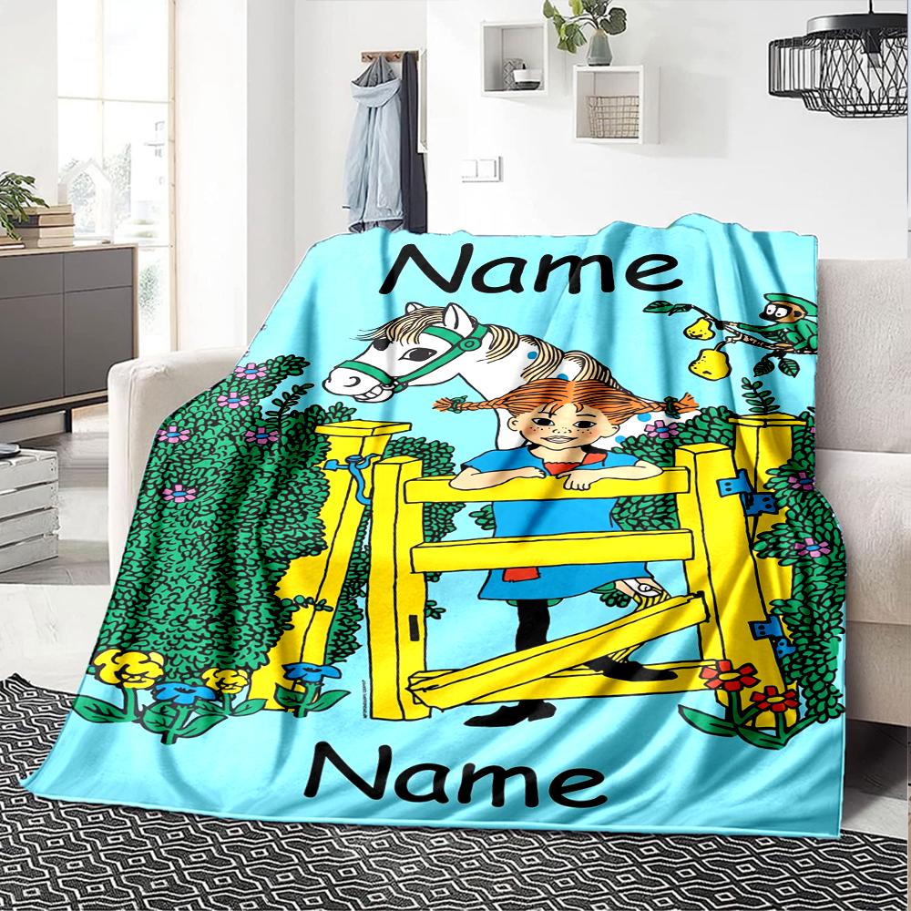 Custom Name Pippi Theme Printed Blanket Perfect For Couch Bed Travel Outdoor Use Machine Washable Cozy Durable