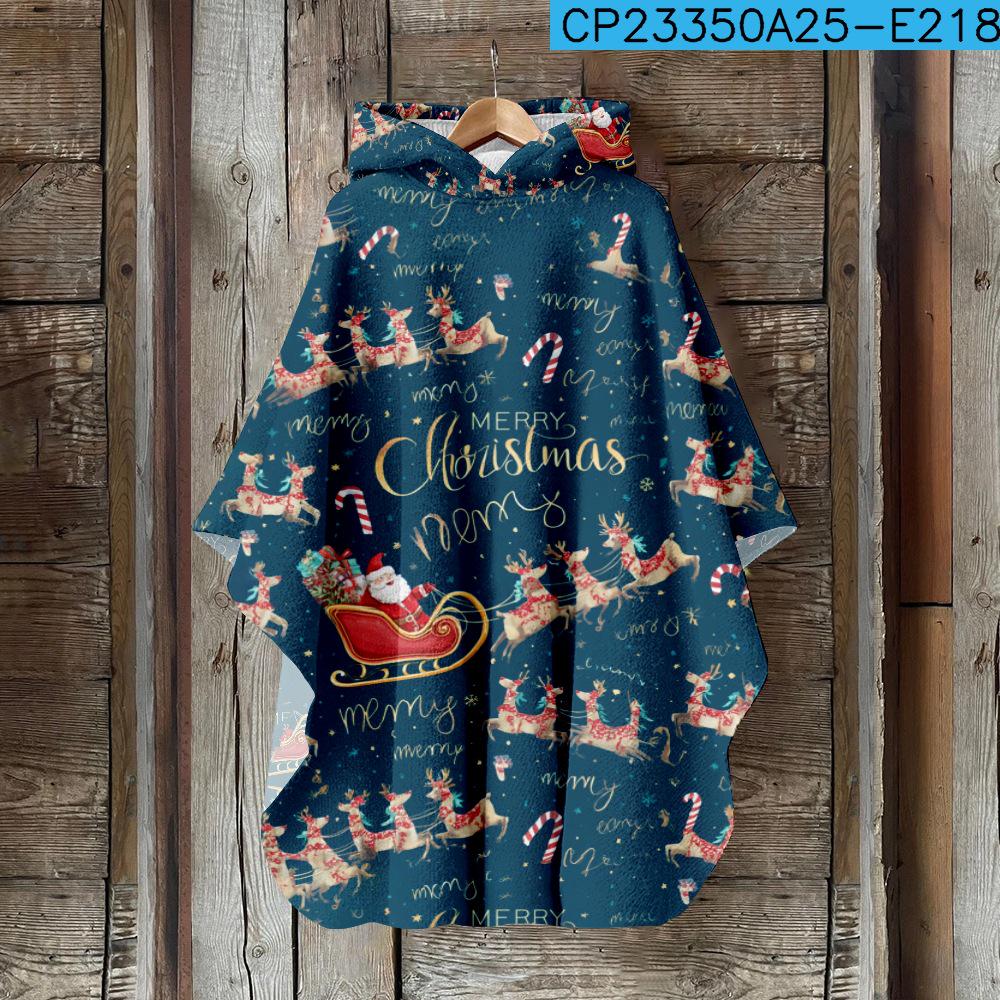 Женский плащ с капюшоном с 3D цифровой печатью – Рождественский винтажный стиль