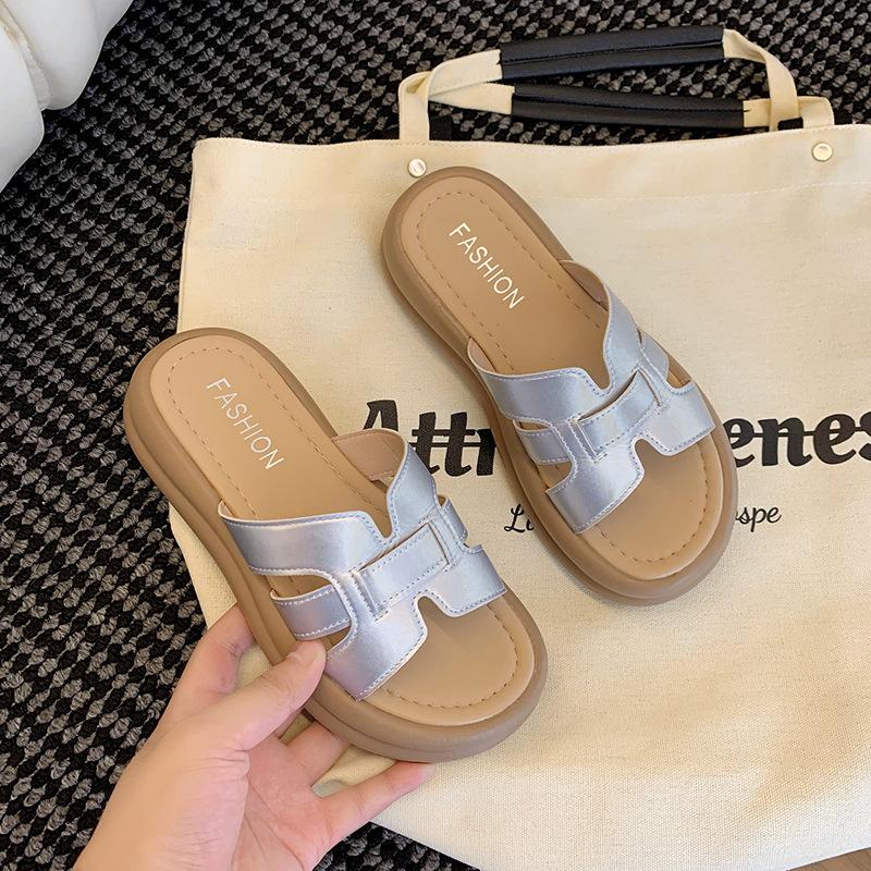 Roman Cool Slippers Women's 2025 Summer New Woven Hollow Niche Outer Wear Thick Bottom Casual Versatile One-word Drag Women