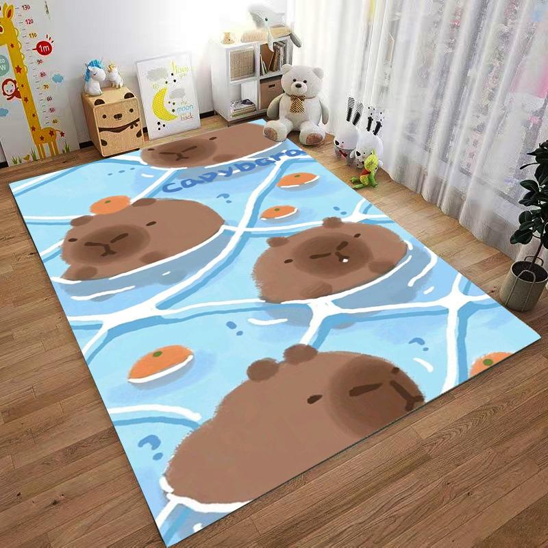 Adorable Capybara Cartoon Print Carpet, Blue Water Design, Kids Room Decor Suitable for use as an anti-slip for living room bedroom sofas