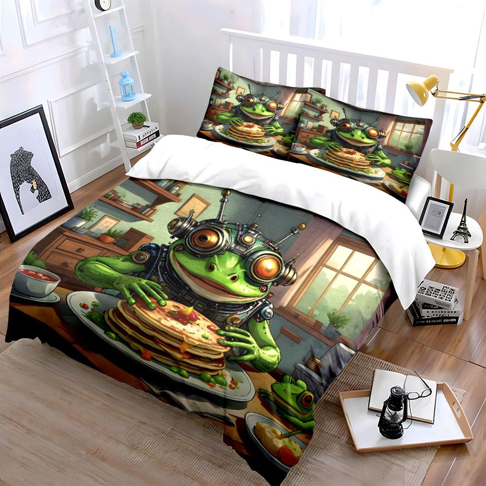 Frog wearing futuristic goggles. Bedding sets Duvet cover sets Duvet covers Pillowcases(1* Duvet Cover 2* Pillowcases without duvet insert)