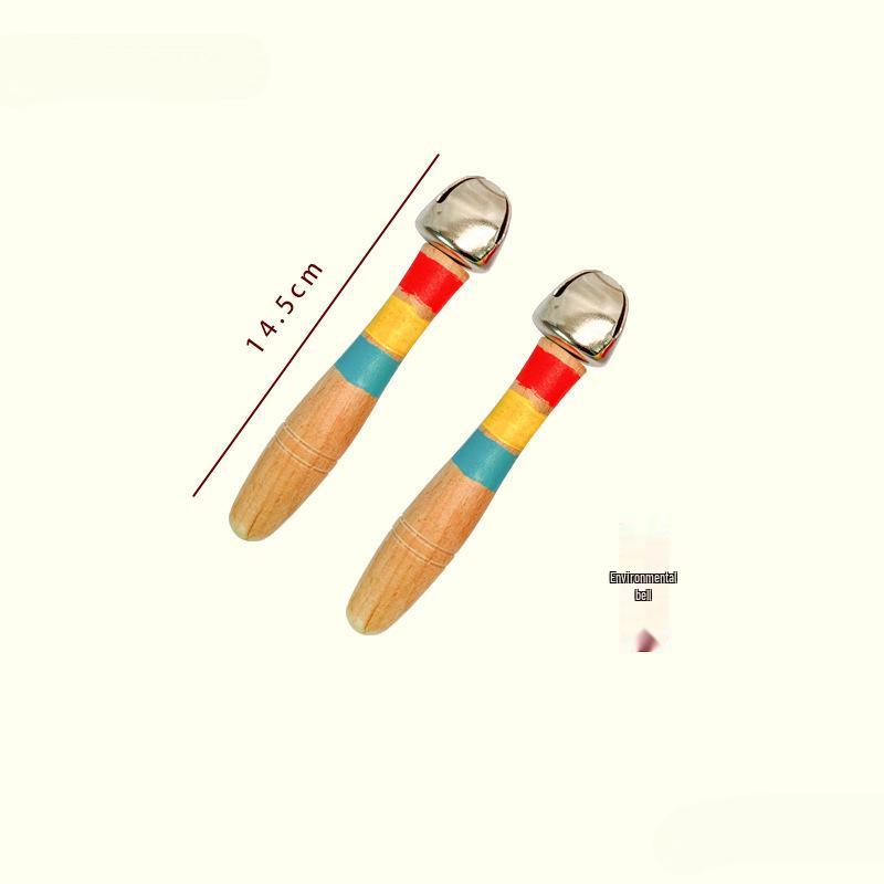 Jingle Bells Musical Instrument for First-Grade Music Class - Wooden Handle & Red Rope Copper-Plated Bell