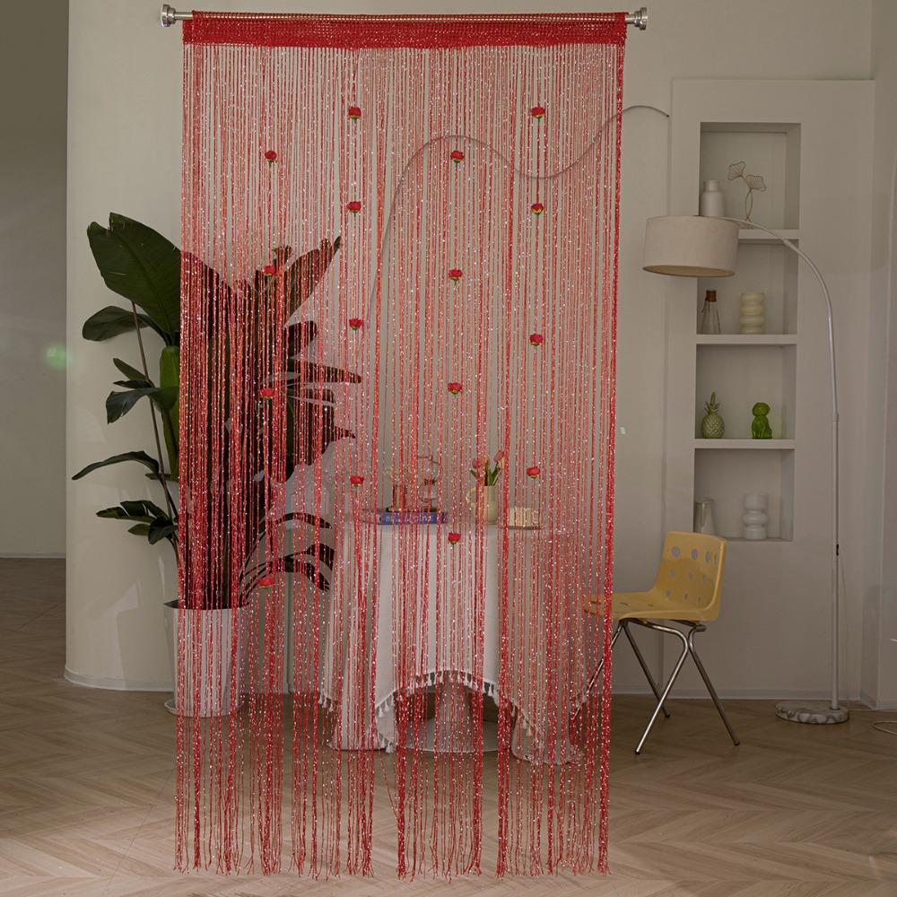 Shiny Rose Flower String Curtain Room Divider Tassel Window Curtain Door Curtain Home Decor