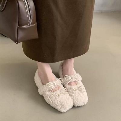 Мягкая подошва, однопедальные пушистые туфли для женской осенне-зимней новой верхней одежды 2025 года, туфли Doudou на флисе, теплые хлопковые туфли на плоской подошве, туфли-лодочки