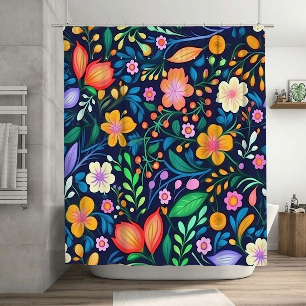 Colorful Floral Shower Curtain Waterproof Fabric Decorative Bath Accessories Set for Home Bathroom Various Sizes Available