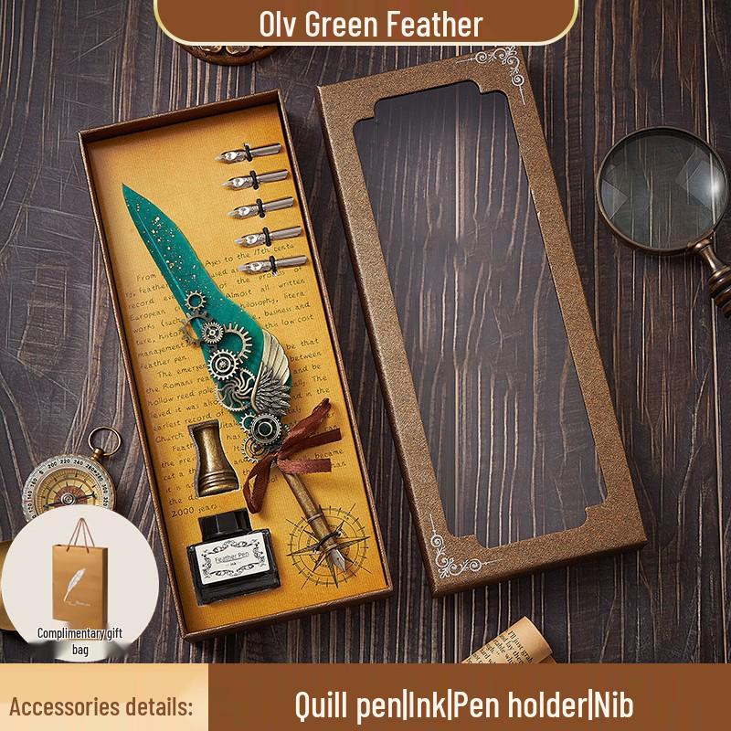 European Steampunk Quill and Ink Set with Wax Seal - Retro Fountain Pen Gift Box for Birthdays
