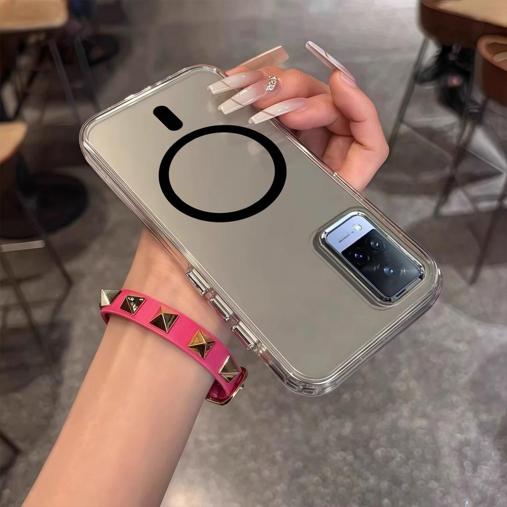 Case for Vivo Y78 5G Minimal Semi-Transparent Magnetic Casing Raised Electroplated Lens Bezel Anti-Slip Drop Resistant Protective Shell
