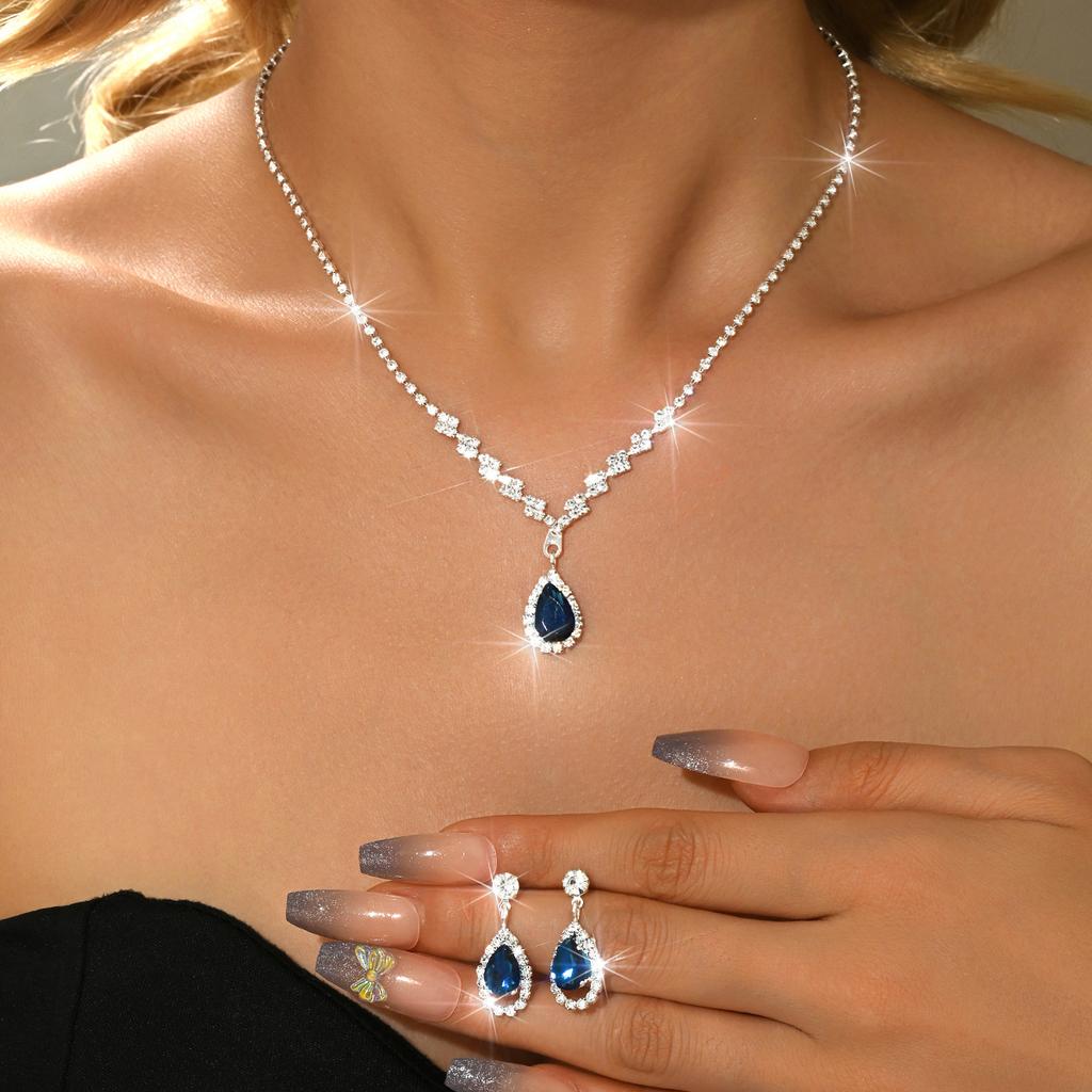 Necklace And Bracelet Accessory Set - Zircon Wedding Accessories Set - Bride's Jewelry Set