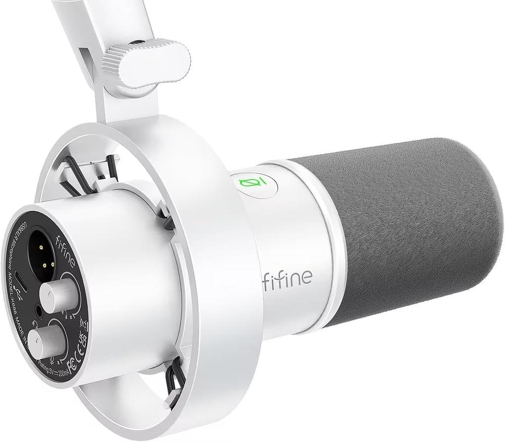 FIFINE Dynamic Potcast Microphone Connectable Cardioid Pattern Unidirectional USB Cable Included Compatible with Earphone Output Terminal One Touch