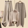 Autumn Winter Women's Suit Ladies Knitted Cardigan Pullover Wide Leg Pants Three Piece Office Casual Suit