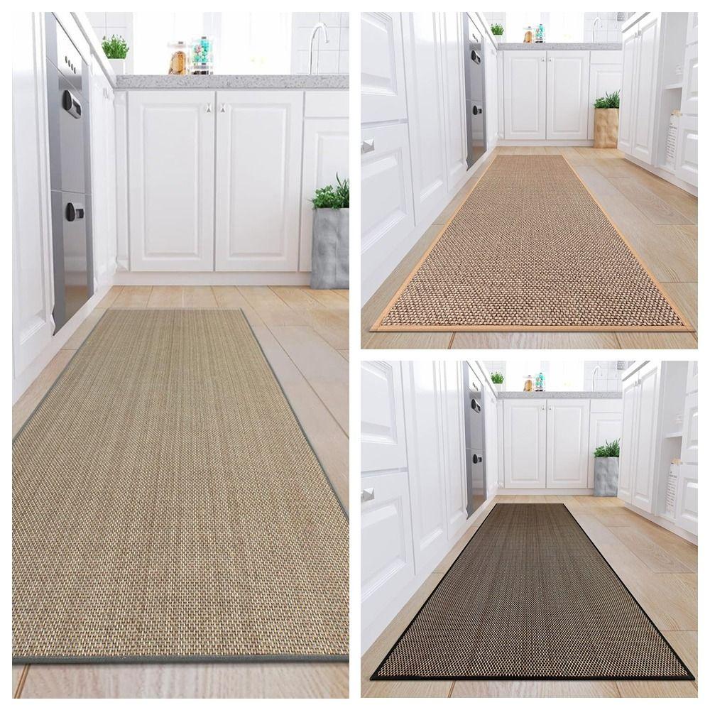 Japanese Style Super Absorbent Kitchen Floor Mat Soft Long Linen Weave Bath Mat Washable Thickened Kitchen Rug Living Room