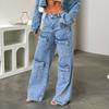 Women Hip Hop Baggy Jeans Wide Leg Mid-Low Waist Jeans Loose Boyfriends Jeans Vintage Denim Pants