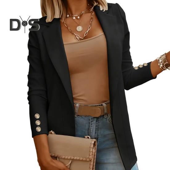 Women Suit Coat Lapel Long Sleeve Open Front Solid Color Dress Coat Business Work Casual Jacket Office Clothes Outwear