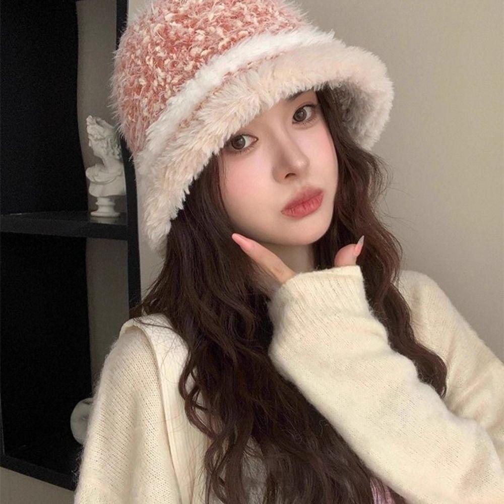 55cm To 59cm Head Circumference Fuzzy Fleece Bucket Hat Cold Proof Basin Hat Cold Weather Wear