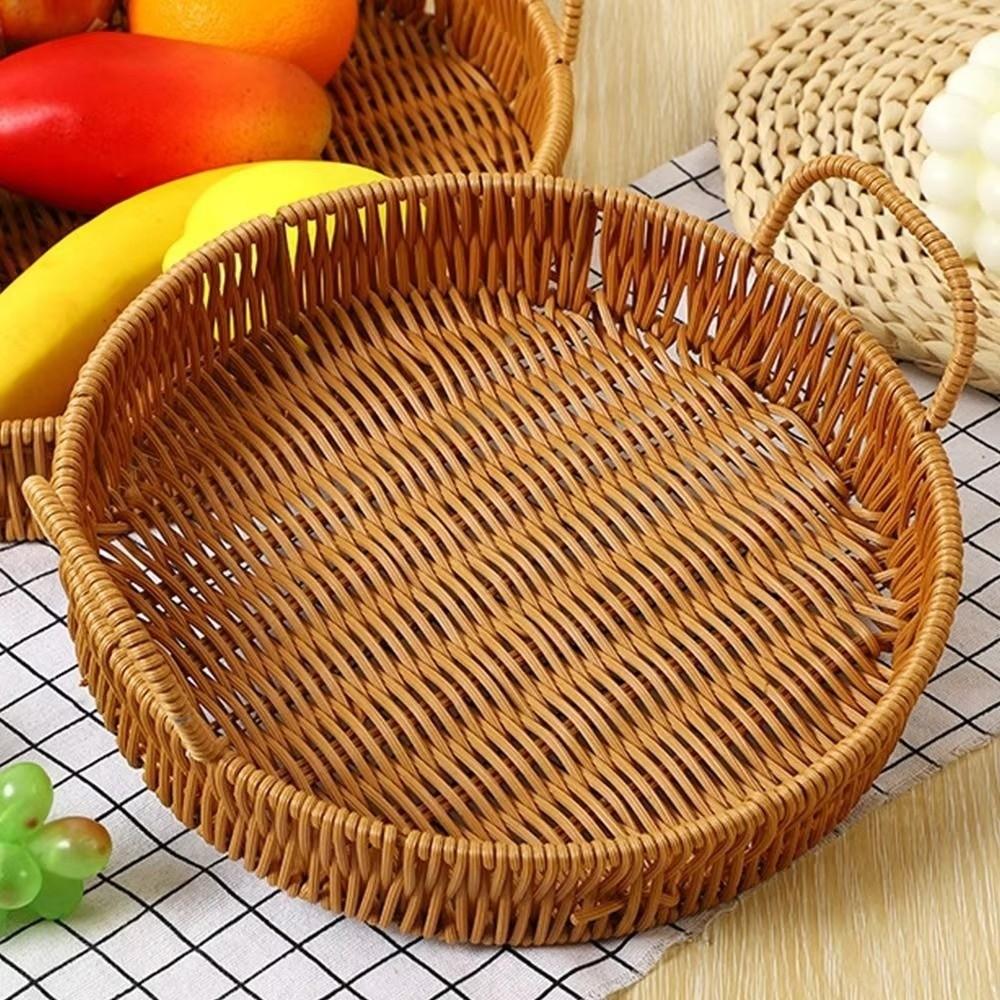 Plastic Imitation Handwoven Rattan Basket with Handle Wicker Basket Food Storage