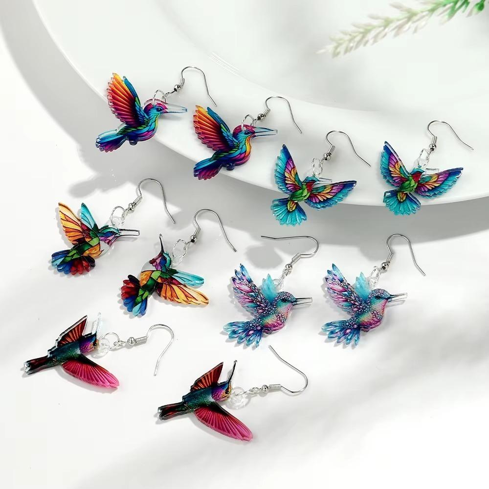 Акриловые Красочные Серьги-Колибри Заявление Ювелирные Изделия Серьги-Пуссеты Ювелирный Аксессуар