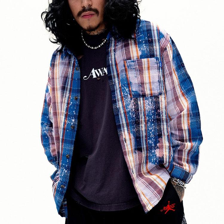 Jordan X Awake NY клетчатая однобортная рубашка с квадратным воротником, повседневная спортивная рубашка с длинным рукавом, рубашки унисекс, темно-синие FQ5454-498