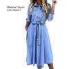 Single-Breasted High Waist Denim Dress Shrink-resistant Lapel Belt Long Sleeve Women Midi Dress Streetwear