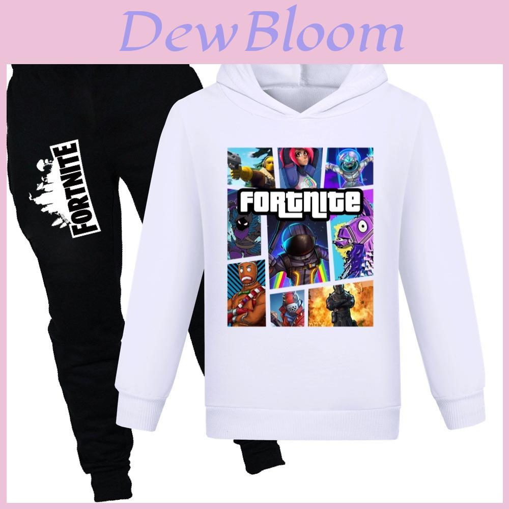 Fortnite Pattern Printing Cartoon Kids Sweater And Pants Set With Soft Cotton Fabric For Middle School Children