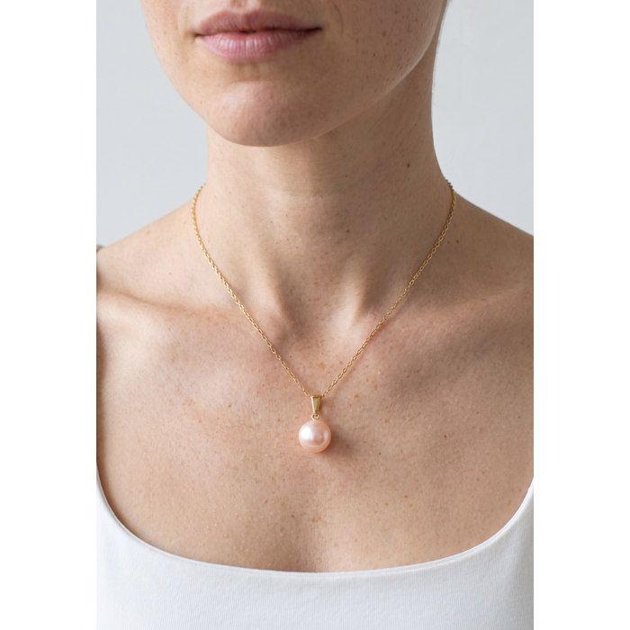 Pendentif - Pearls & Colors - Véritable Perle de Culture d'Eau Douce 9-10 mm - Or Jaune 375/1000 - Chaîne 42 cm