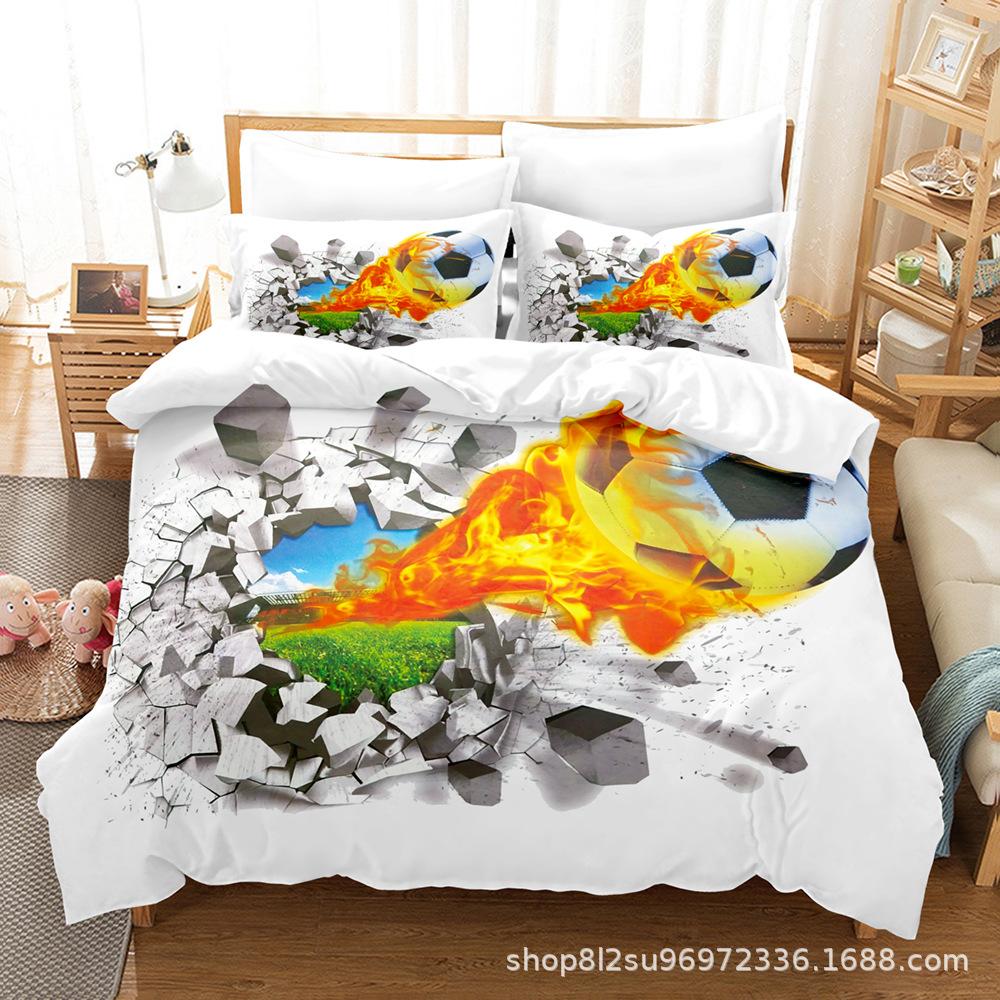 Комплект постельного белья 3D Football Series, спортивный пододеяльник и наволочка, 2/3 предмета, подходят для домашнего украшения комнат футбольных фанатов мальчиков