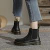 Осенне-зимние короткие ботинки «Челси» из мягкой кожи, женские ботинки на толстой подошве с сухожилиями крупного рогатого скота, плюшевая термообувь для женщин