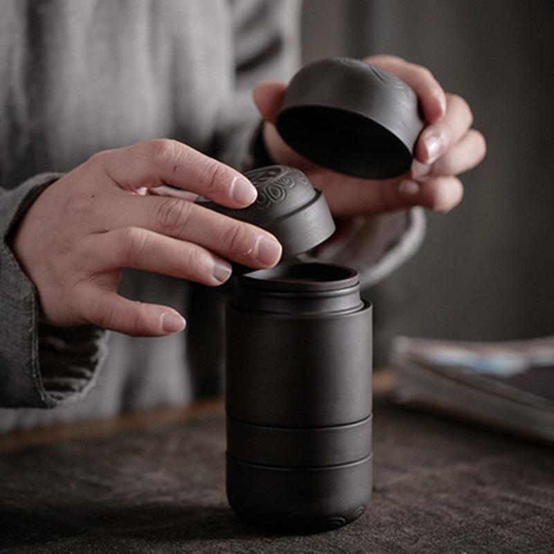 Travel Tea Set Purple Sand Portable Pot Porcelain Set Gaiwan Cups of Ceremony Pot With Bag ZM822