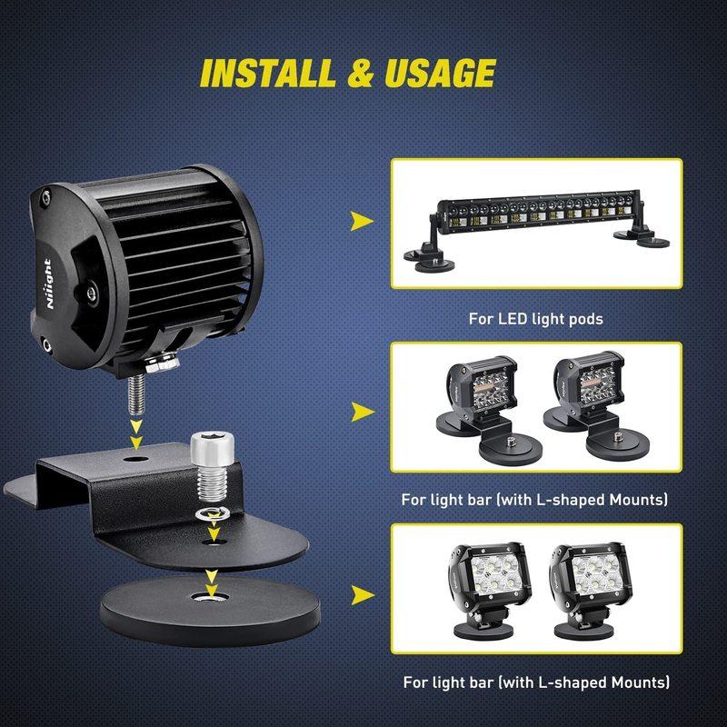 10/4/2PCS 88mm M8 Bolt Magnetic Base Mount Bracket Clamp LED Work Light Bar Holder SUV Offroad