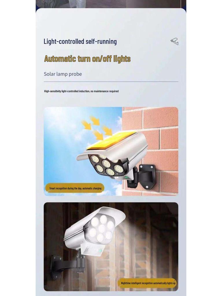 Solar-Powered Garden Light with Camera Simulation, Motion Sensor, Dusk-to-Dawn, Anti-Theft, and Street Lighting