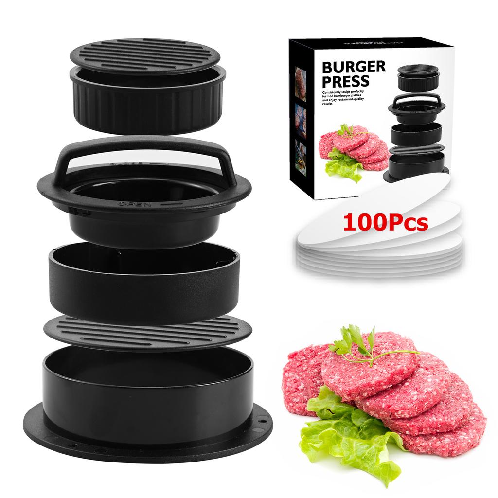 LMETJMA Hamburger Press Patty Maker 3 in 1 Non-Stick Meat Beef Veggie Hamburger Patty Mold Patty Press for Stuffed Burgers JT84