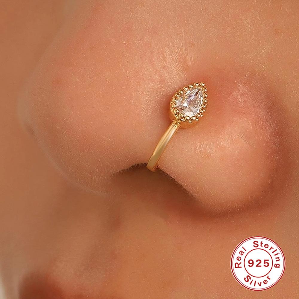 S925 Sterling Silver Geometric Water Drop Lightning Diamond Nose Ring Creative Nose Cuff Piercing Jewelry
