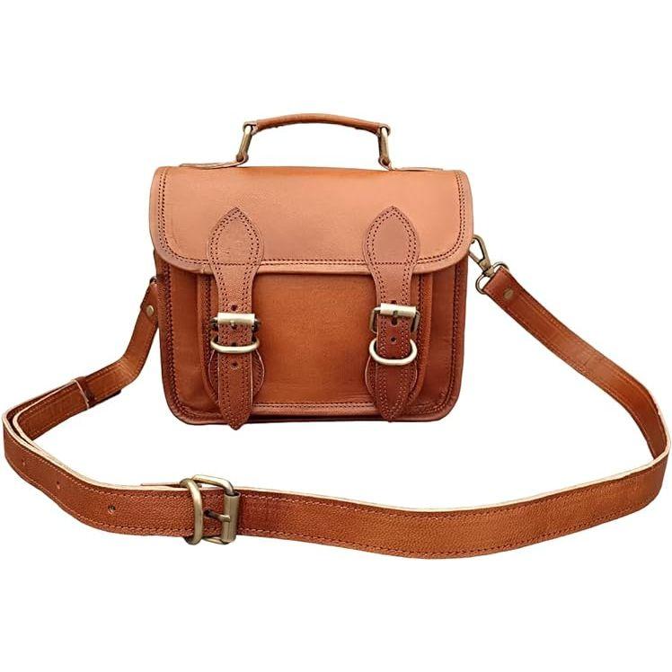Vintage Leather Satchel Crossbody Bag Men Womenn Purse Wallet Handbag Messenger Sling Bags, 9 Inch Mini