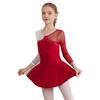 Kids Girls Stylish Dance Wear Long Sleeve Rhinestone Decor Contrast Color Skating Dresses