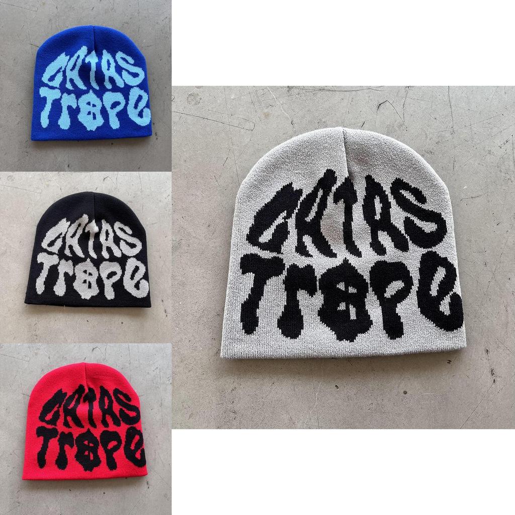 Trendy High Top Knitted Hat With Letter Graphics For Fall Winter Streetwear