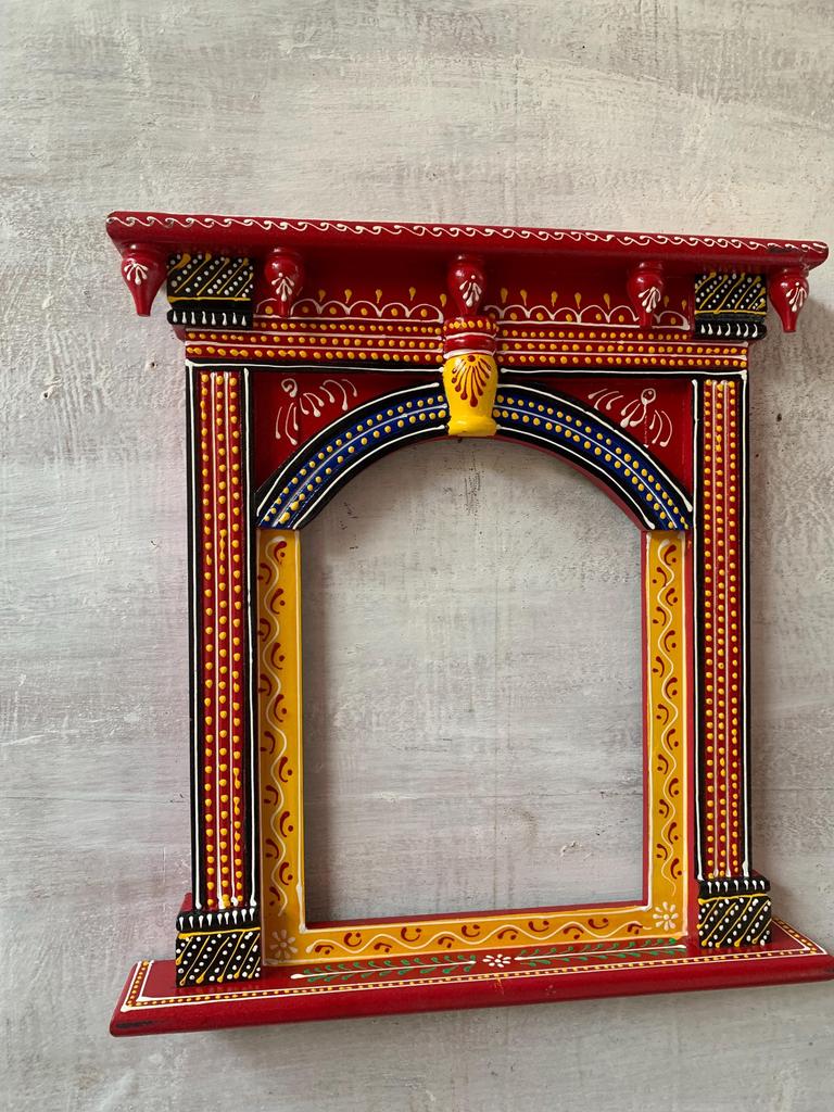 Hand-Painted Wooden Jharokha Frame: Indian Wall Decor