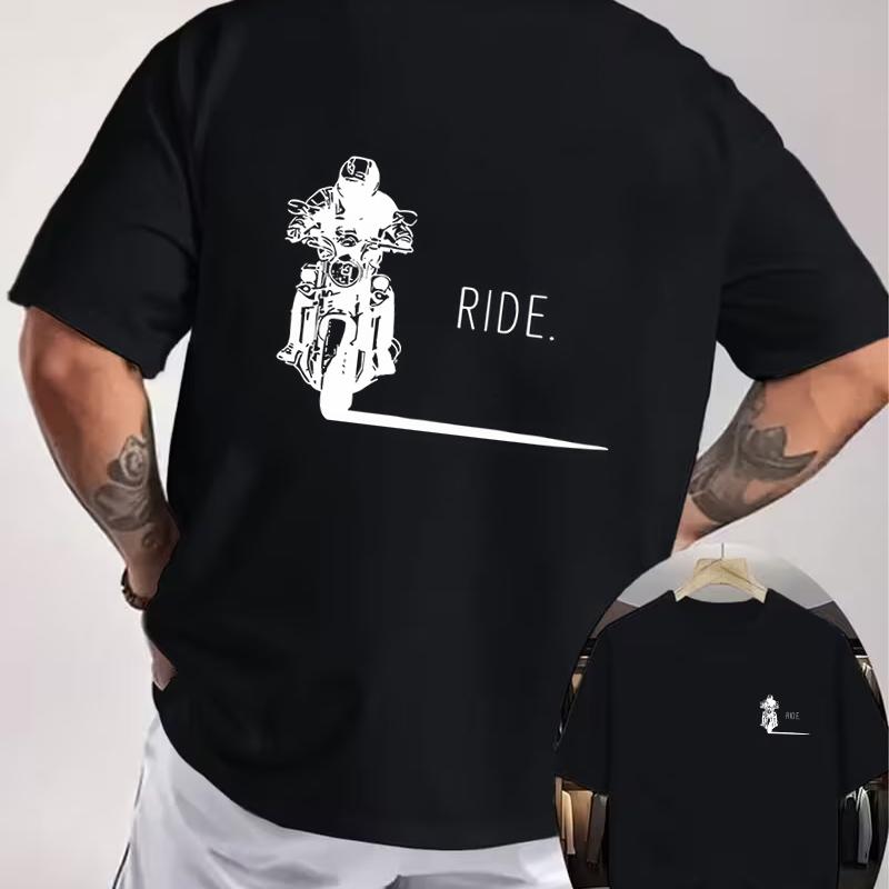 RIDER Минималистичный Лайн-Арт с Мотоциклом Двусторонний Принт Футболка Мужская Летняя С Коротким Рукавом Круглый Вырез Повседневная Уличная Одежда Топы Футболка