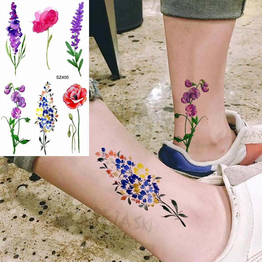 Hyacinth Daisy Temporary Tattoos For Women Girl Lavender Peony Fake Tattoo Sticker Daffodil Tulip Wrist Fashion Waterproof Tatoo