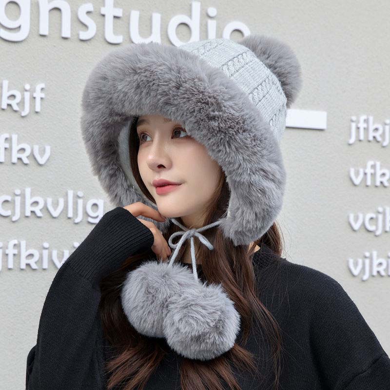 Шапка женская осенне-зимняя теплая вязаная шерстяная шапка милая дикая толстая теплая корейская версия плюшевой шапки Tide