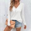 Fall And Winter New Women's Clothing V-neck Button Solid Color Long-sleeved T-shirt Women