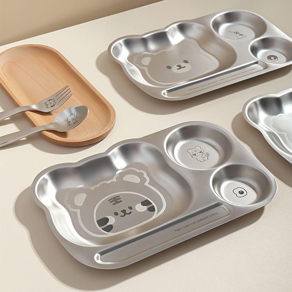 Multi Grids Children Divided Dinner Plate Square Shaped Stainless Steel Plate  Kindergarten School