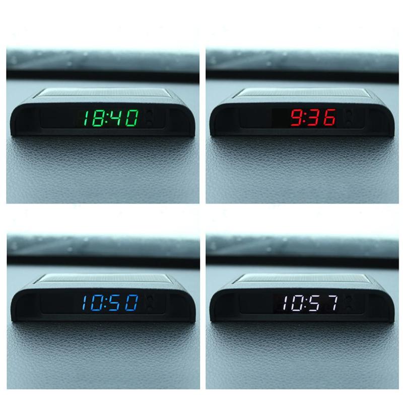 Портативные цифровые LCD часы с дисплеем температуры для автомобиля, работающие от солнечной энергии, Автомобильные часы на приборную панель, Электронный экран с подсветкой, Часы с термометром